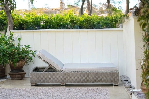 75" Brown Chaise Lounge With Beige Cushion-1