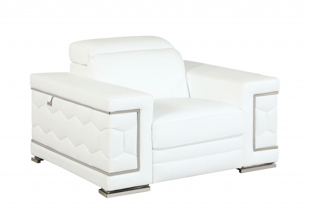 47" White And Silver Genuine Leather Arm Chair-2