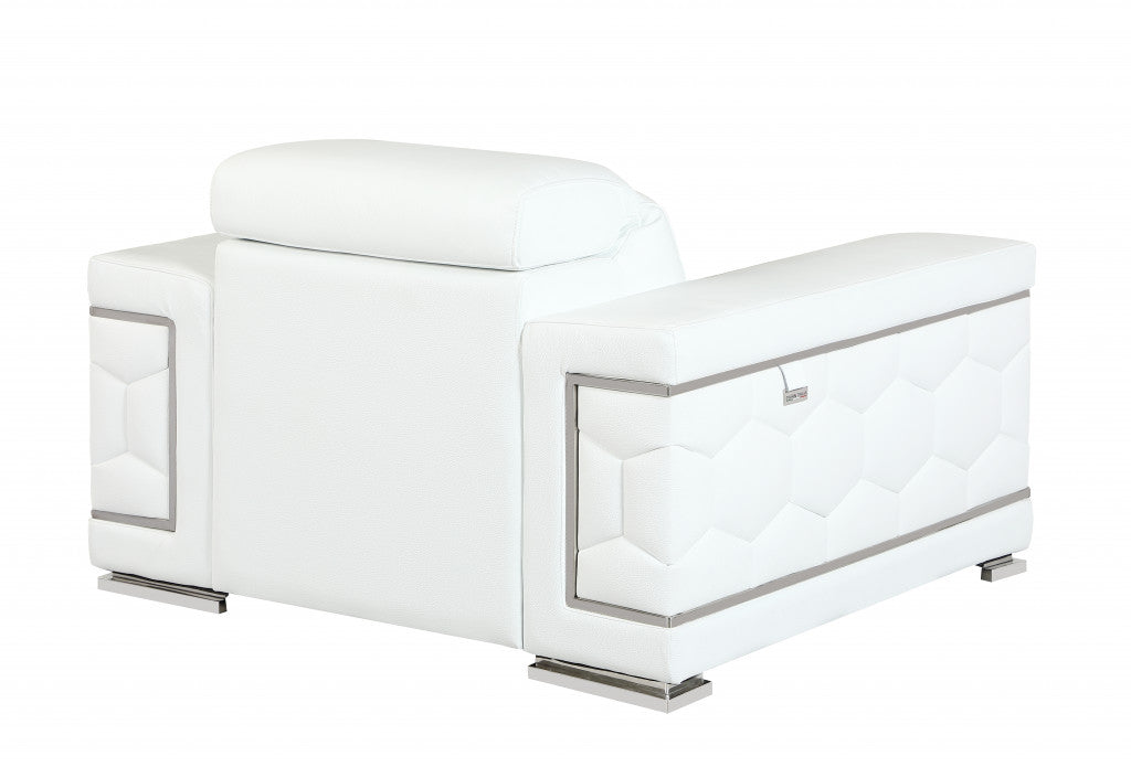 47" White And Silver Genuine Leather Arm Chair-3
