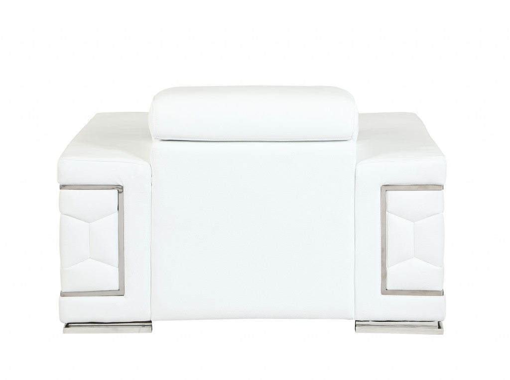 47" White And Silver Genuine Leather Arm Chair-4