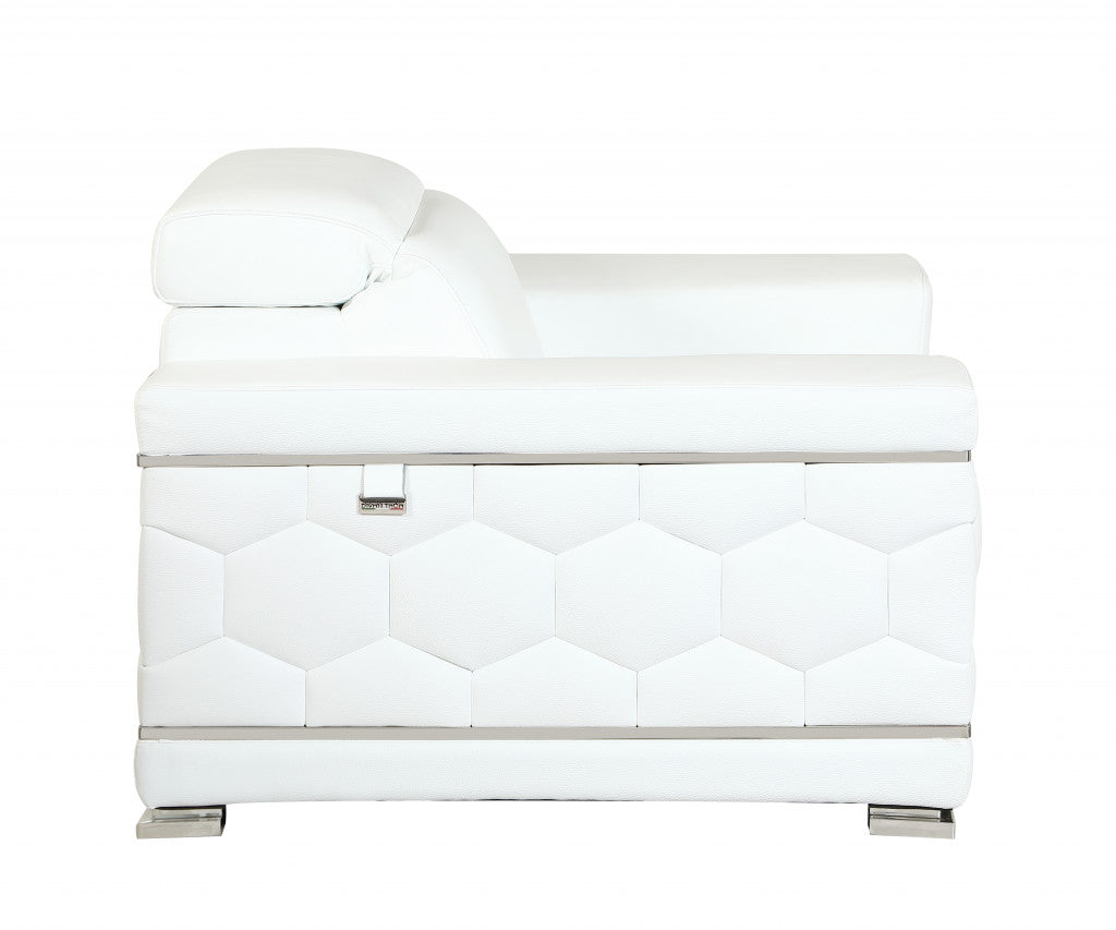 47" White And Silver Genuine Leather Arm Chair-5