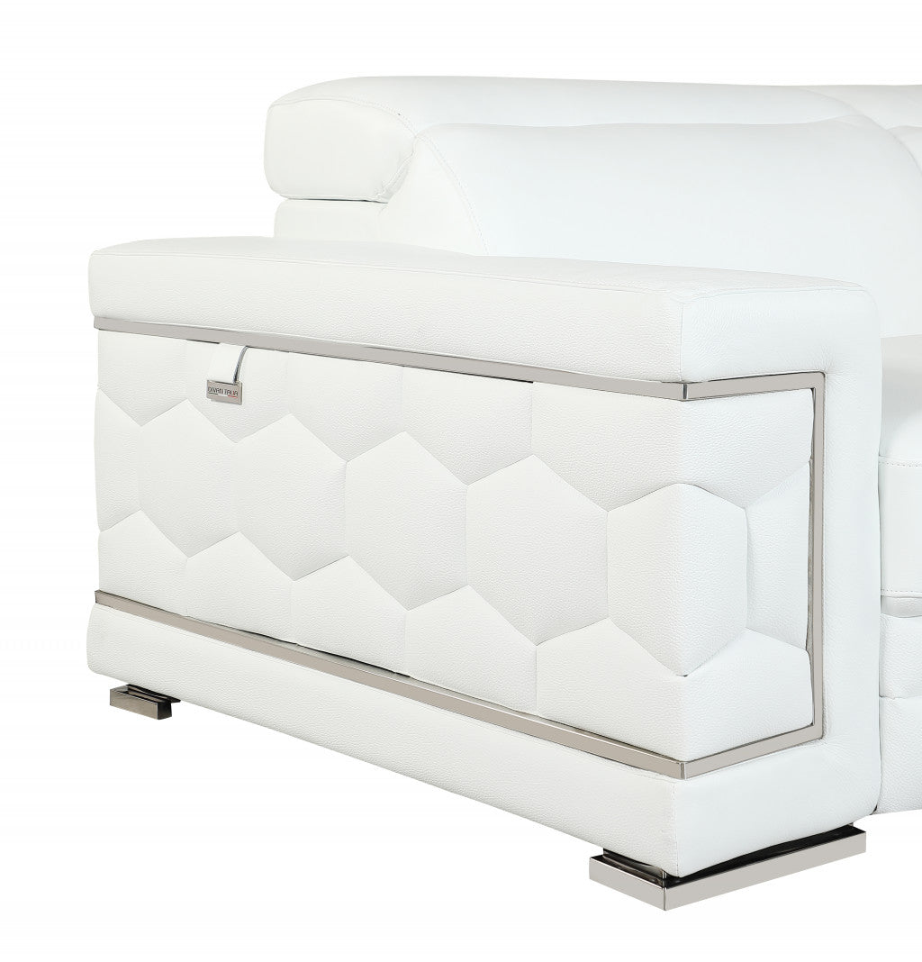 47" White And Silver Genuine Leather Arm Chair-6