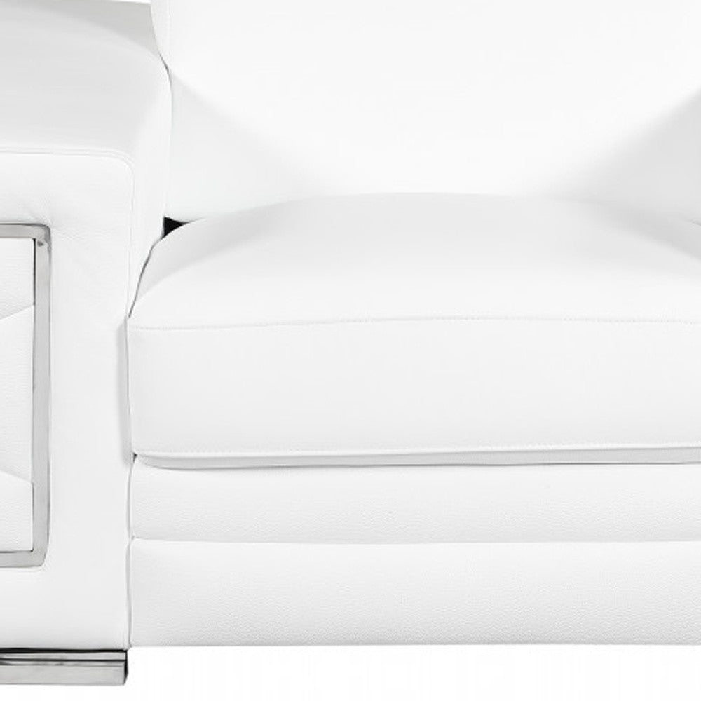 47" White And Silver Genuine Leather Arm Chair-7