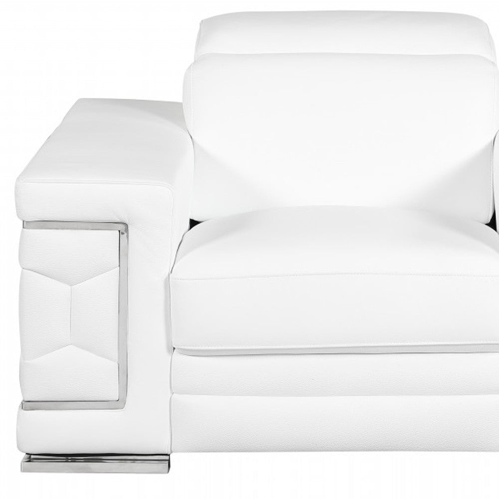 47" White And Silver Genuine Leather Arm Chair-8