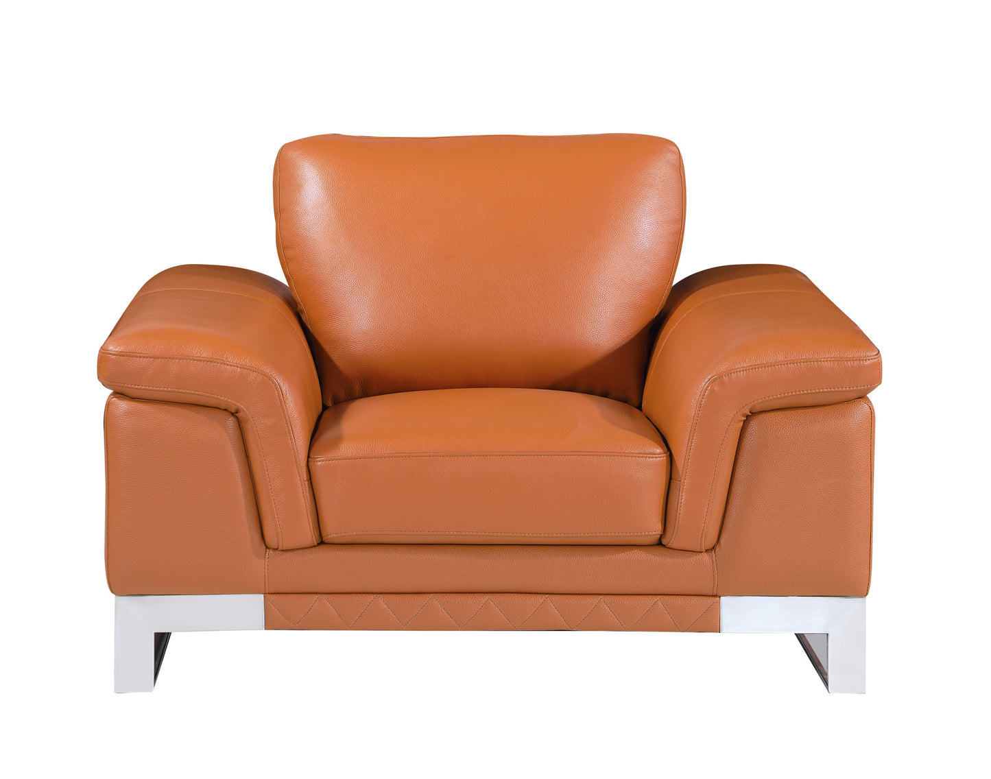 49" Brown And Silver Genuine Leather Arm Chair-1