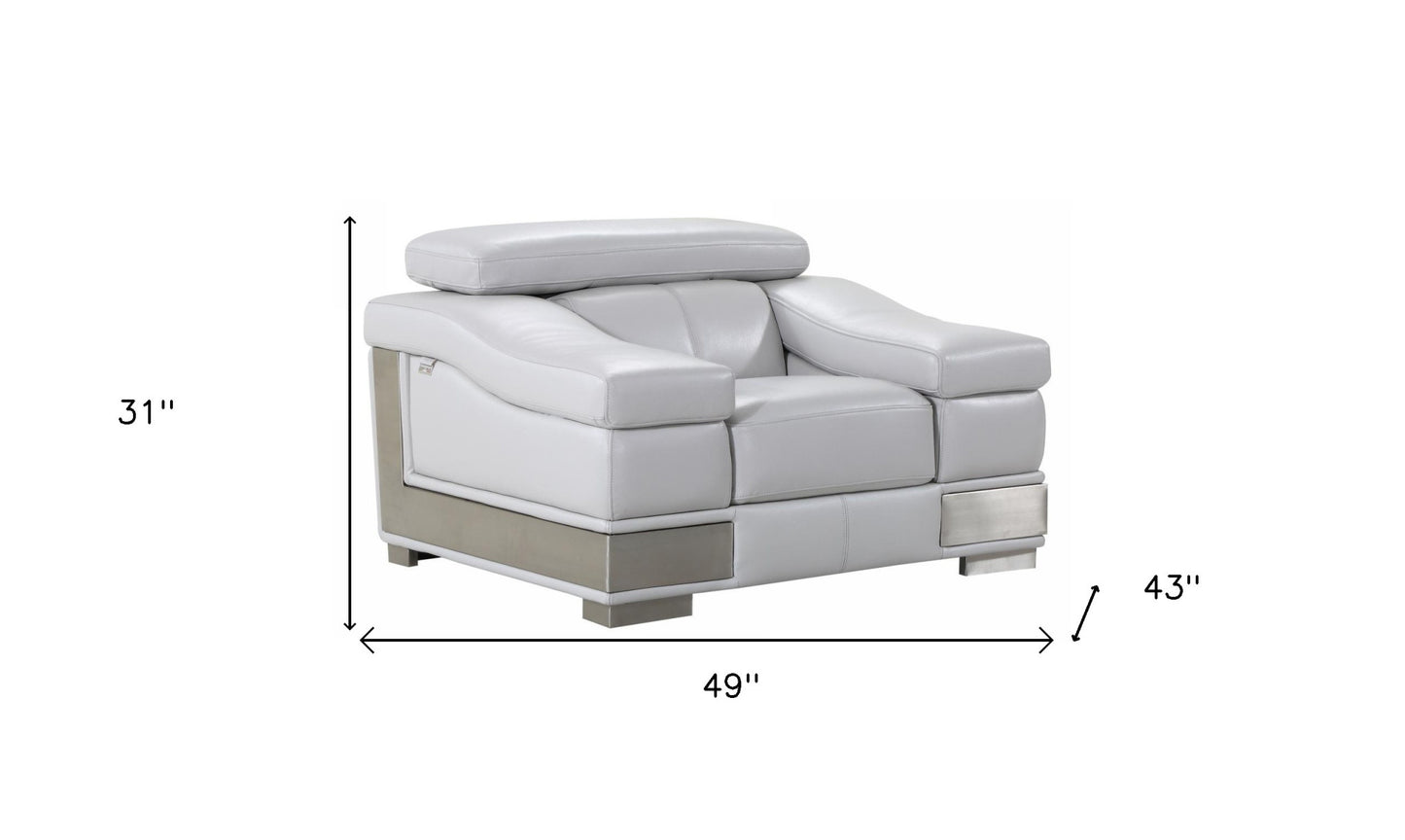 49" Gray Genuine Leather Arm Chair-4