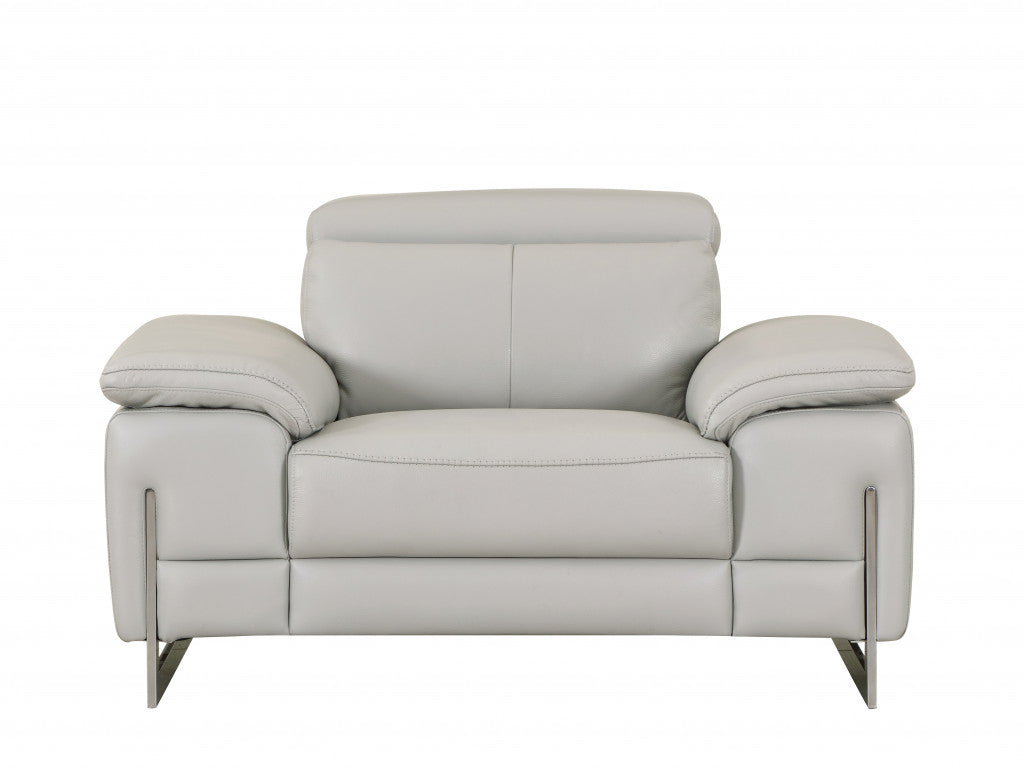 51" Gray And Silver Genuine Leather Chair and a Half-0