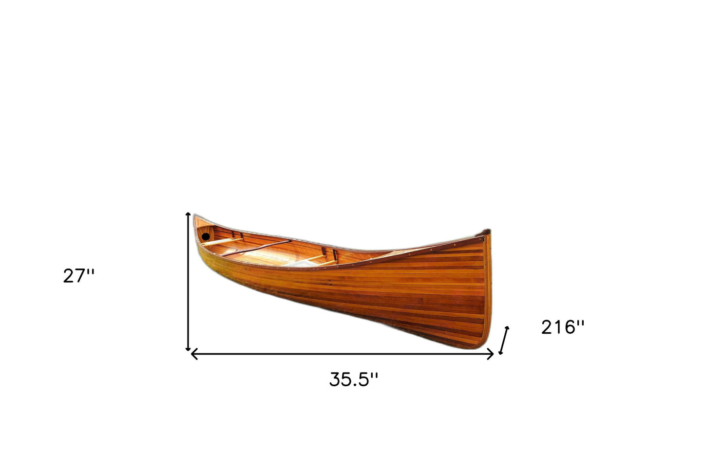 35.5" X 216" X 27" Wooden Canoe-8