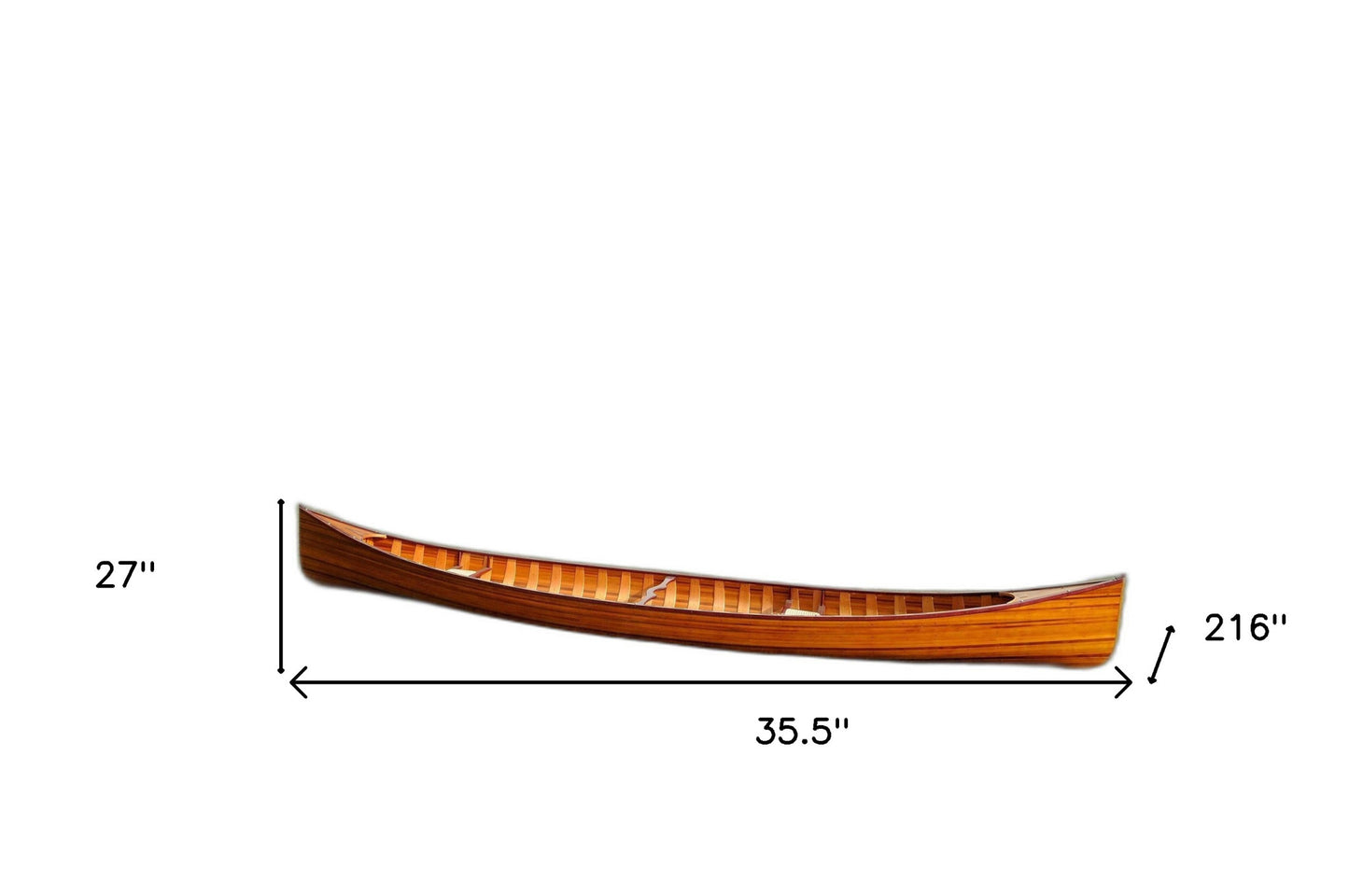 35.5" X 216" X 27" Wooden Canoe With Ribs-7