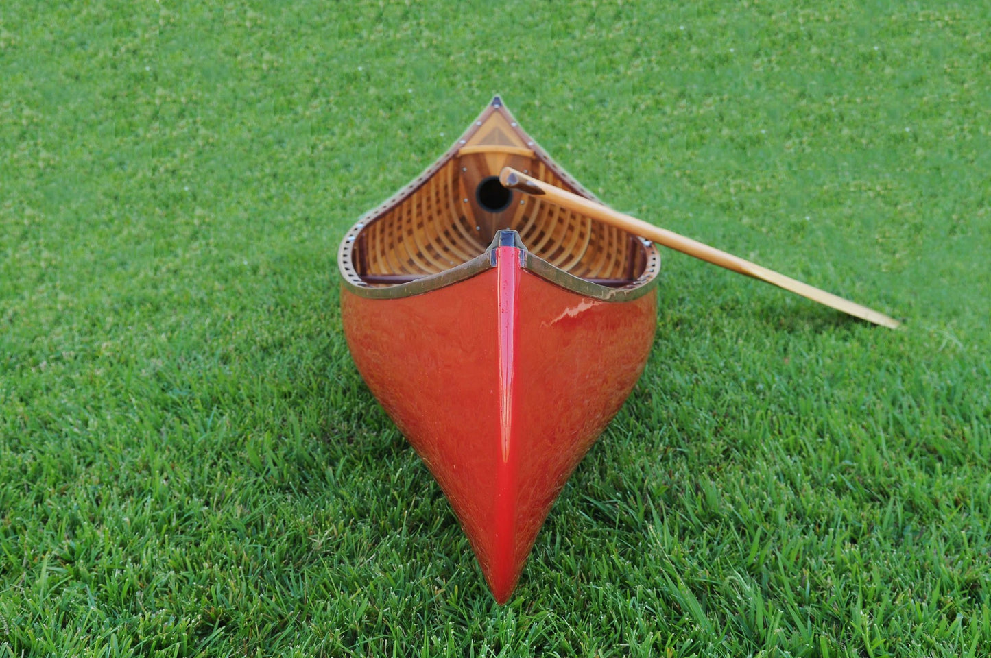 26.5" X 117" X 20" Red Wooden Canoe With Ribs Curved Bow-3