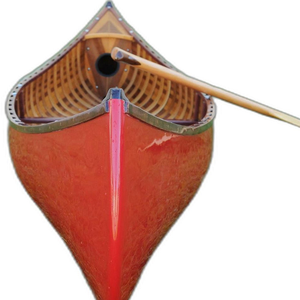 26.5" X 117" X 20" Red Wooden Canoe With Ribs Curved Bow-2