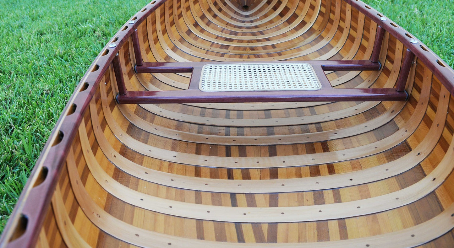 26.5" X 117" X 20" Red Wooden Canoe With Ribs Curved Bow-4