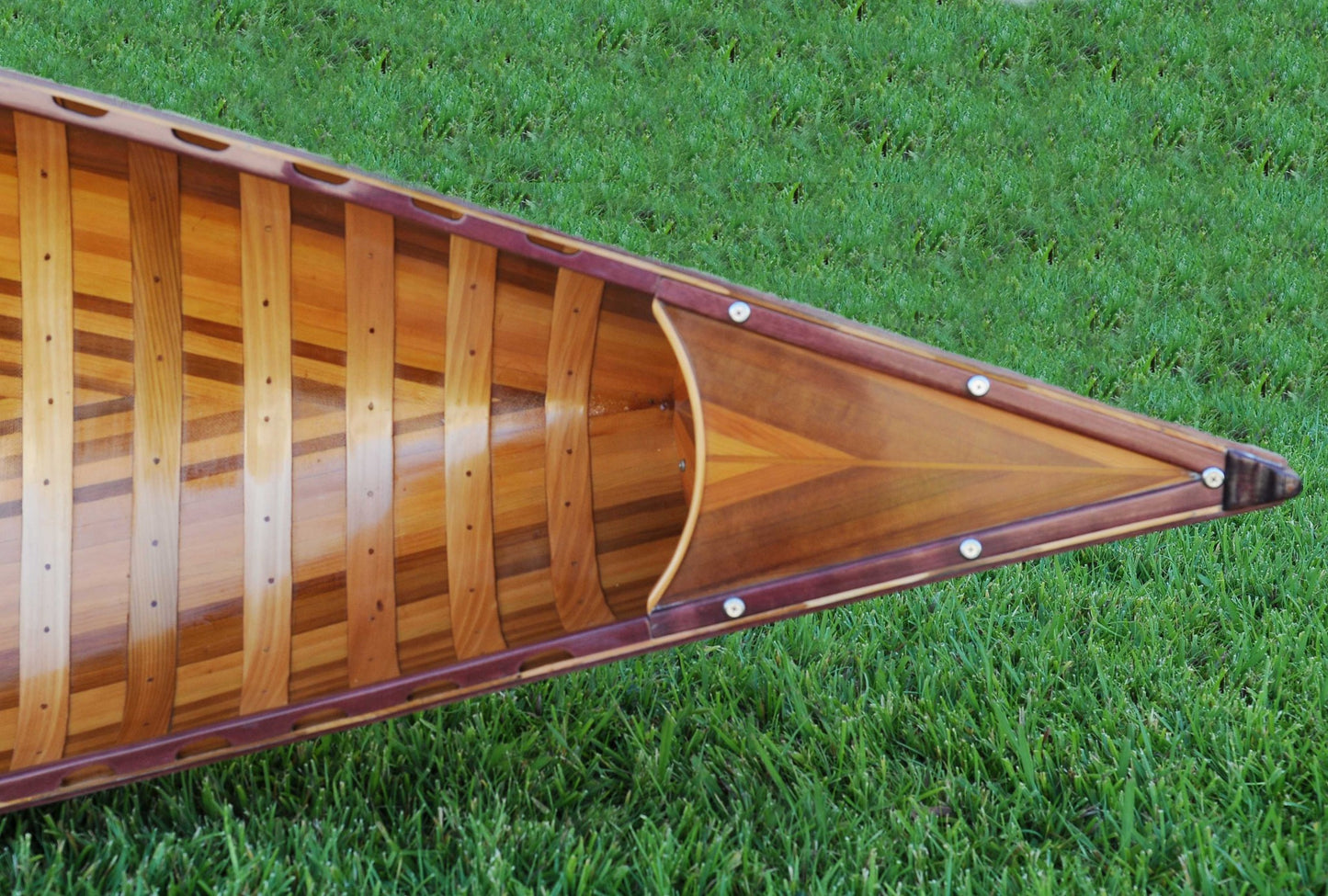26.5" X 117" X 20" Red Wooden Canoe With Ribs Curved Bow-5