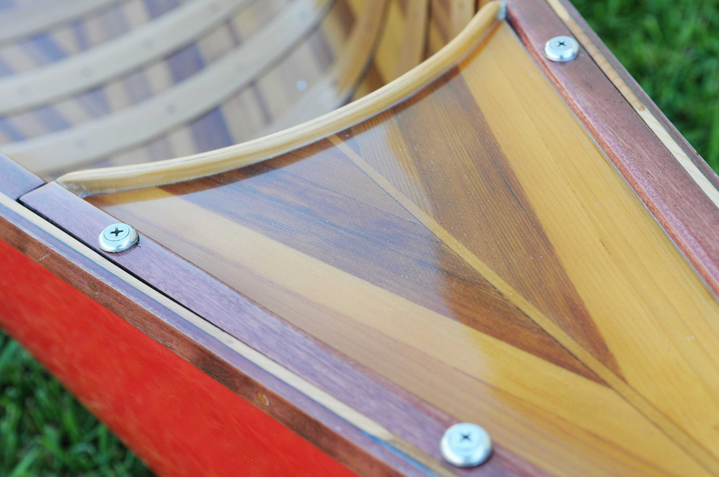 26.5" X 117" X 20" Red Wooden Canoe With Ribs Curved Bow-8