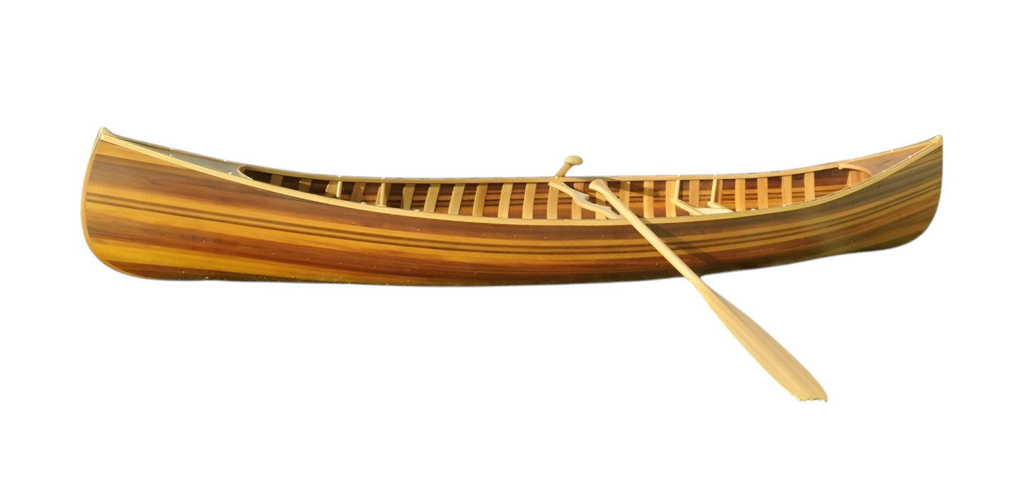 16" Wood Brown Solid Wood Hand Painted Model Boat Tabletop Sculpture-1