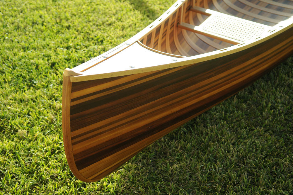 16" Wood Brown Solid Wood Hand Painted Model Boat Tabletop Sculpture-7