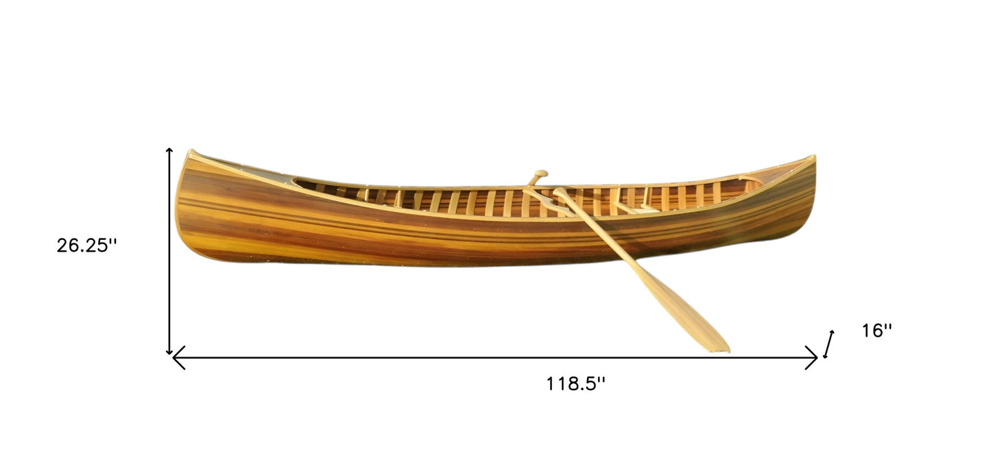 16" Wood Brown Solid Wood Hand Painted Model Boat Tabletop Sculpture-3