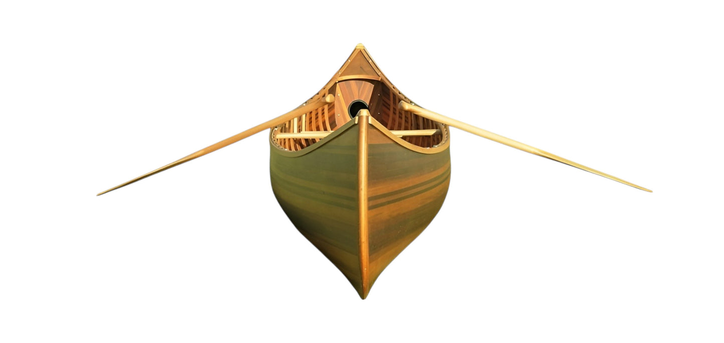 16" Wood Brown Solid Wood Hand Painted Model Boat Tabletop Sculpture-2