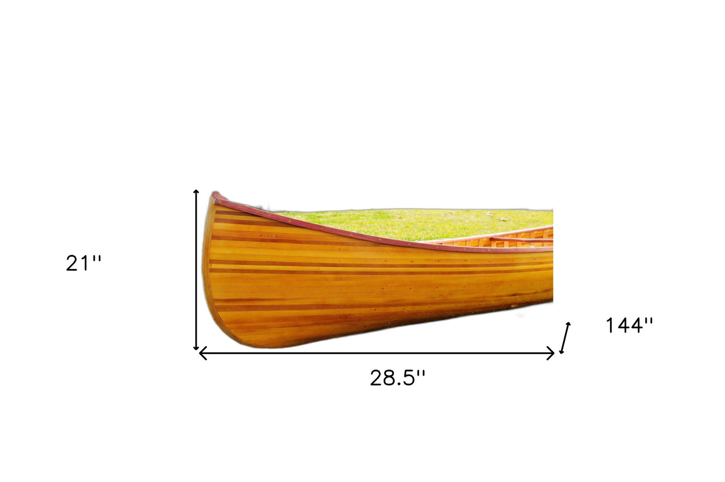 28.5" X 144" X 21" Wooden Canoe With Ribs Curved Bow-6