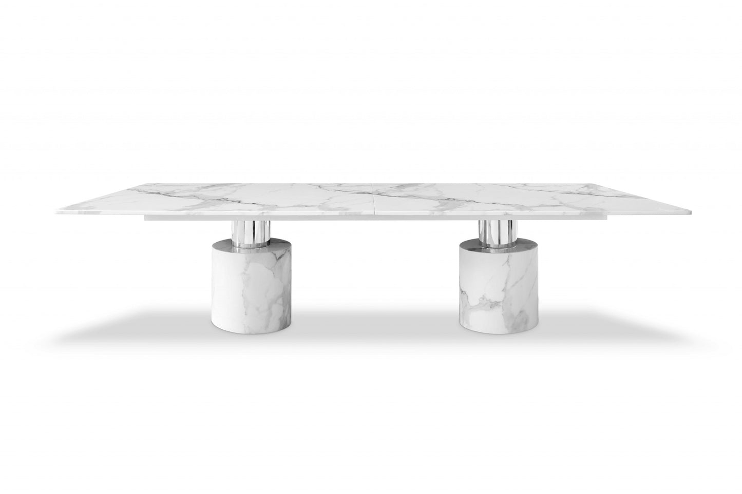 120" White Marble Double Pedestal Base Dining Table-0