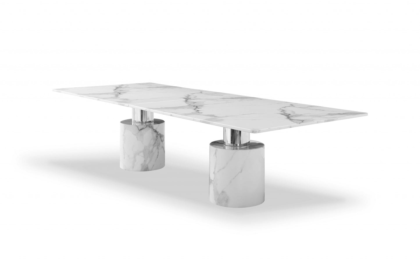 120" White Marble Double Pedestal Base Dining Table-2