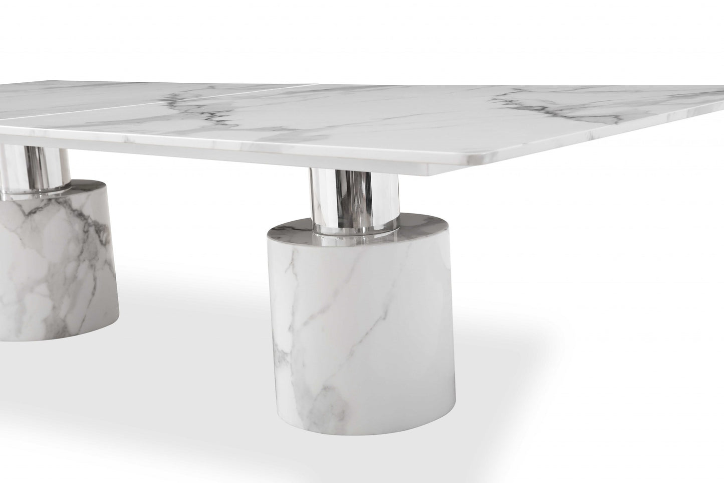 120" White Marble Double Pedestal Base Dining Table-5