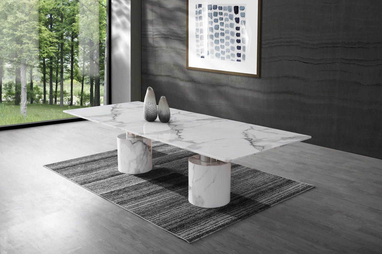 120" White Marble Double Pedestal Base Dining Table-6