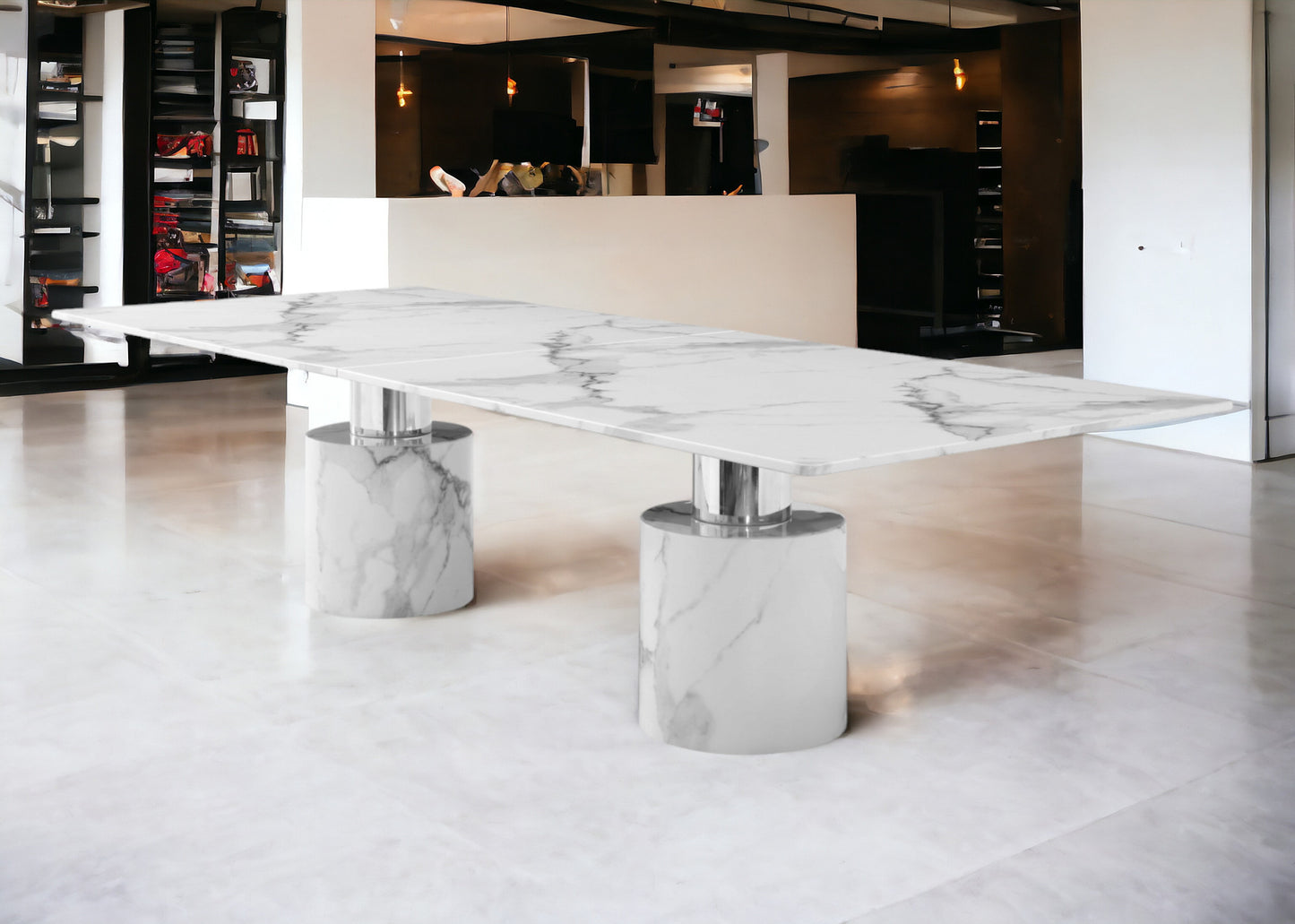 120" White Marble Double Pedestal Base Dining Table-1