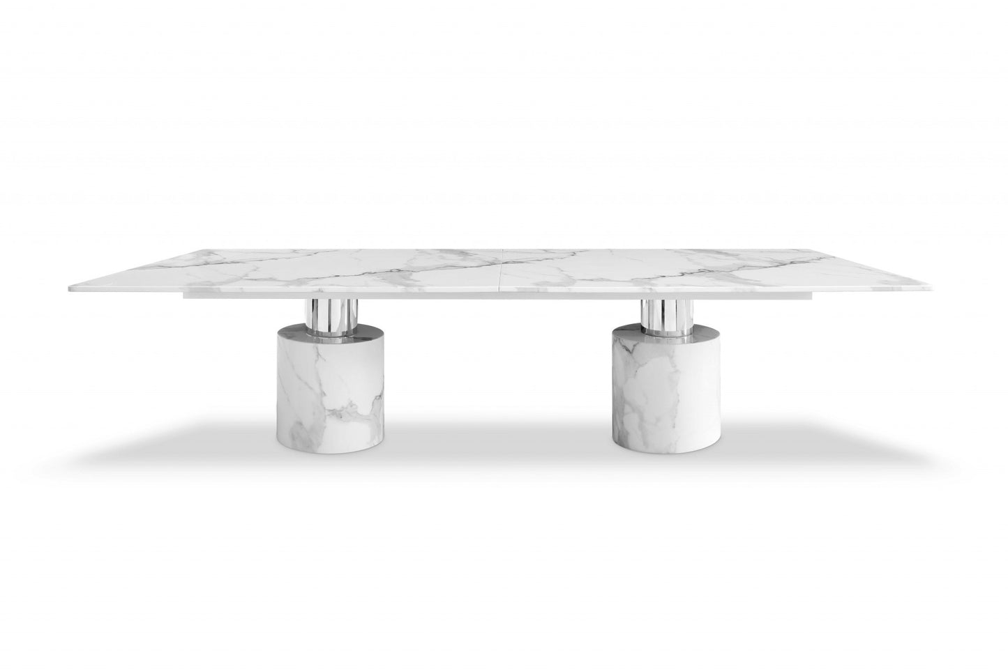 120" White Marble Double Pedestal Base Dining Table-4