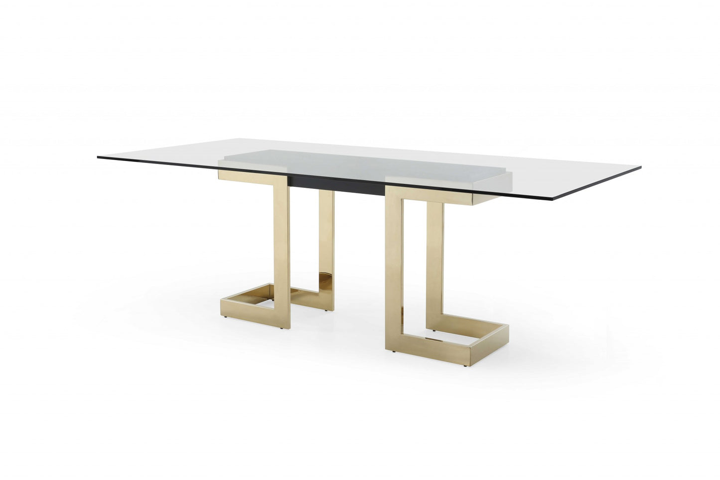 87" Clear And Gold Glass And Stainless Steel Double Pedestal Base Dining Table-1