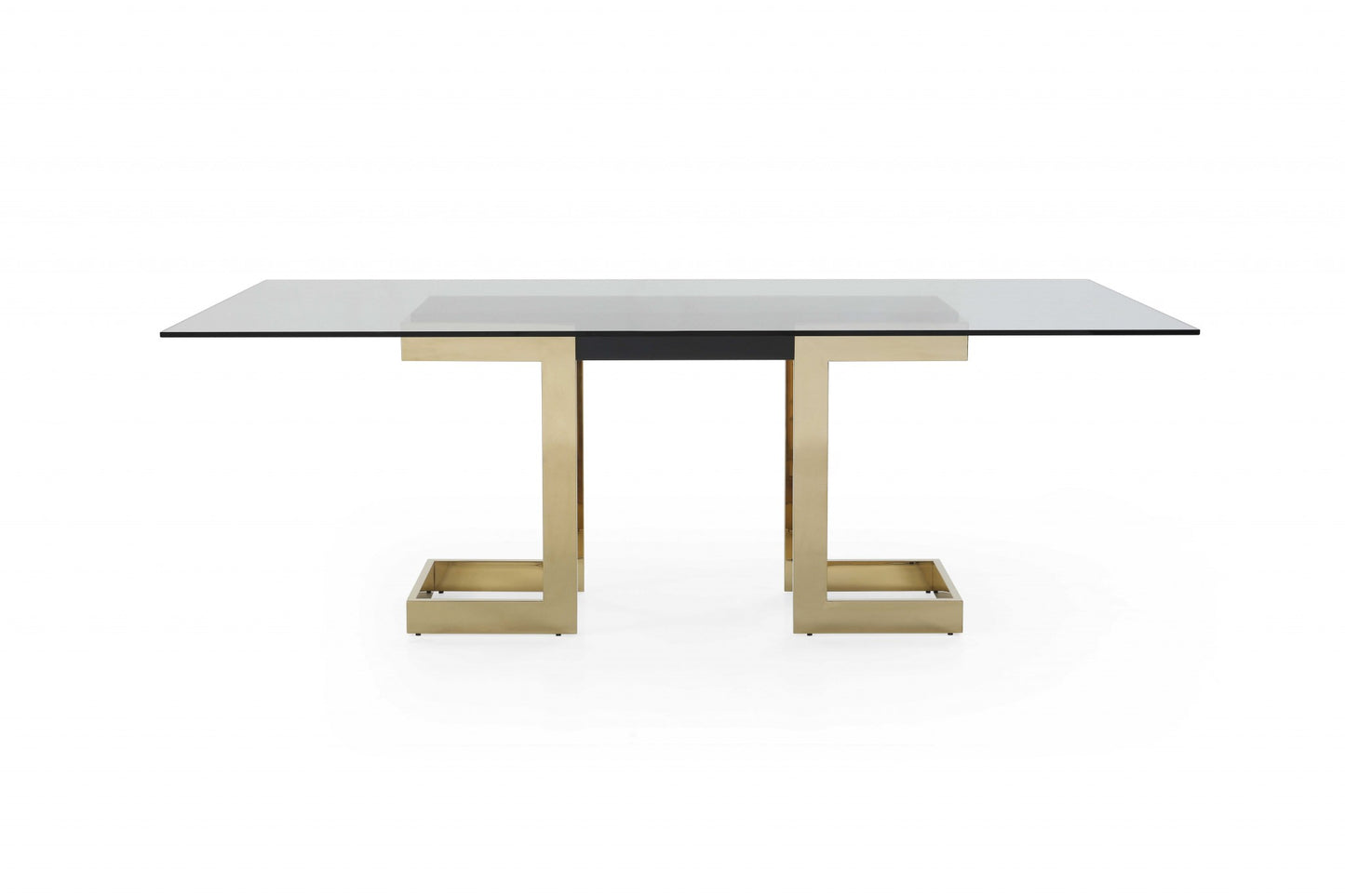 87" Clear And Gold Glass And Stainless Steel Double Pedestal Base Dining Table-2