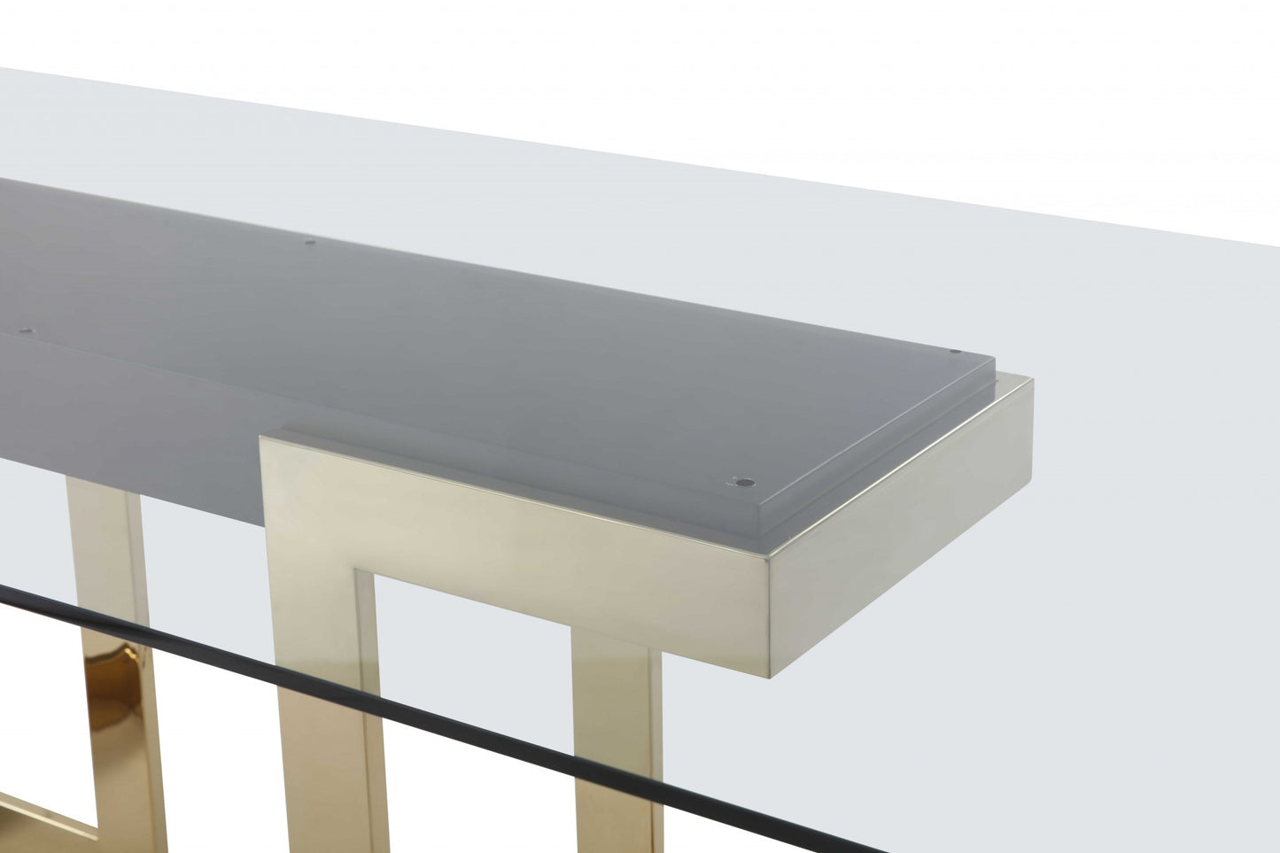 87" Clear And Gold Glass And Stainless Steel Double Pedestal Base Dining Table-3