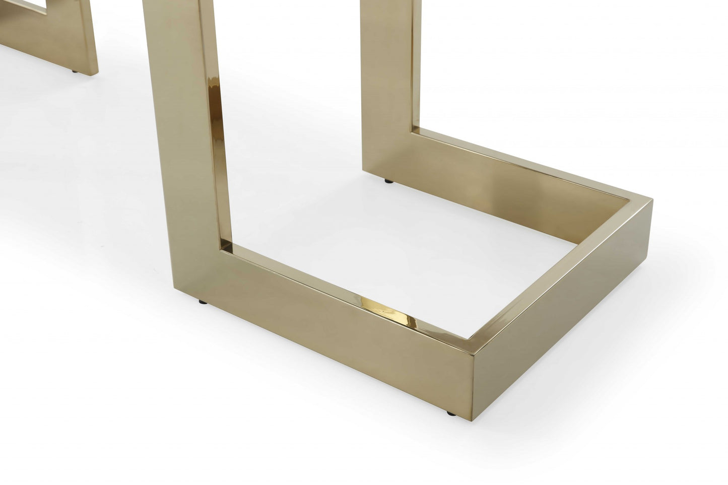 87" Clear And Gold Glass And Stainless Steel Double Pedestal Base Dining Table-4