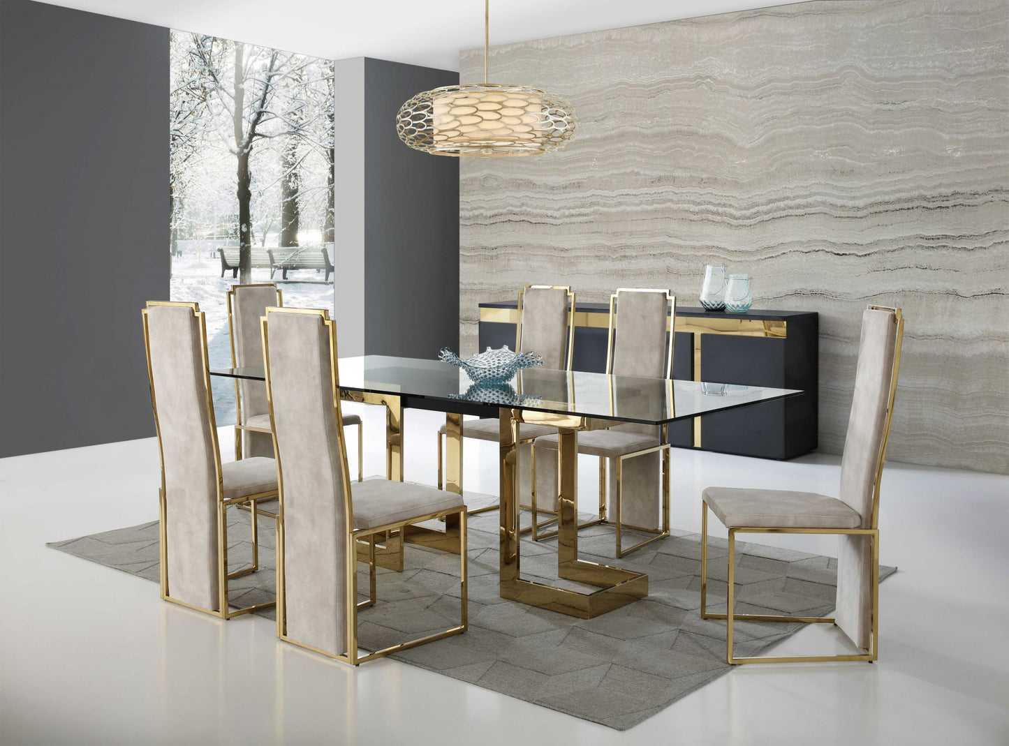 87" Clear And Gold Glass And Stainless Steel Double Pedestal Base Dining Table-8