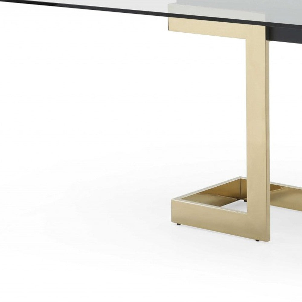 87" Clear And Gold Glass And Stainless Steel Double Pedestal Base Dining Table-6