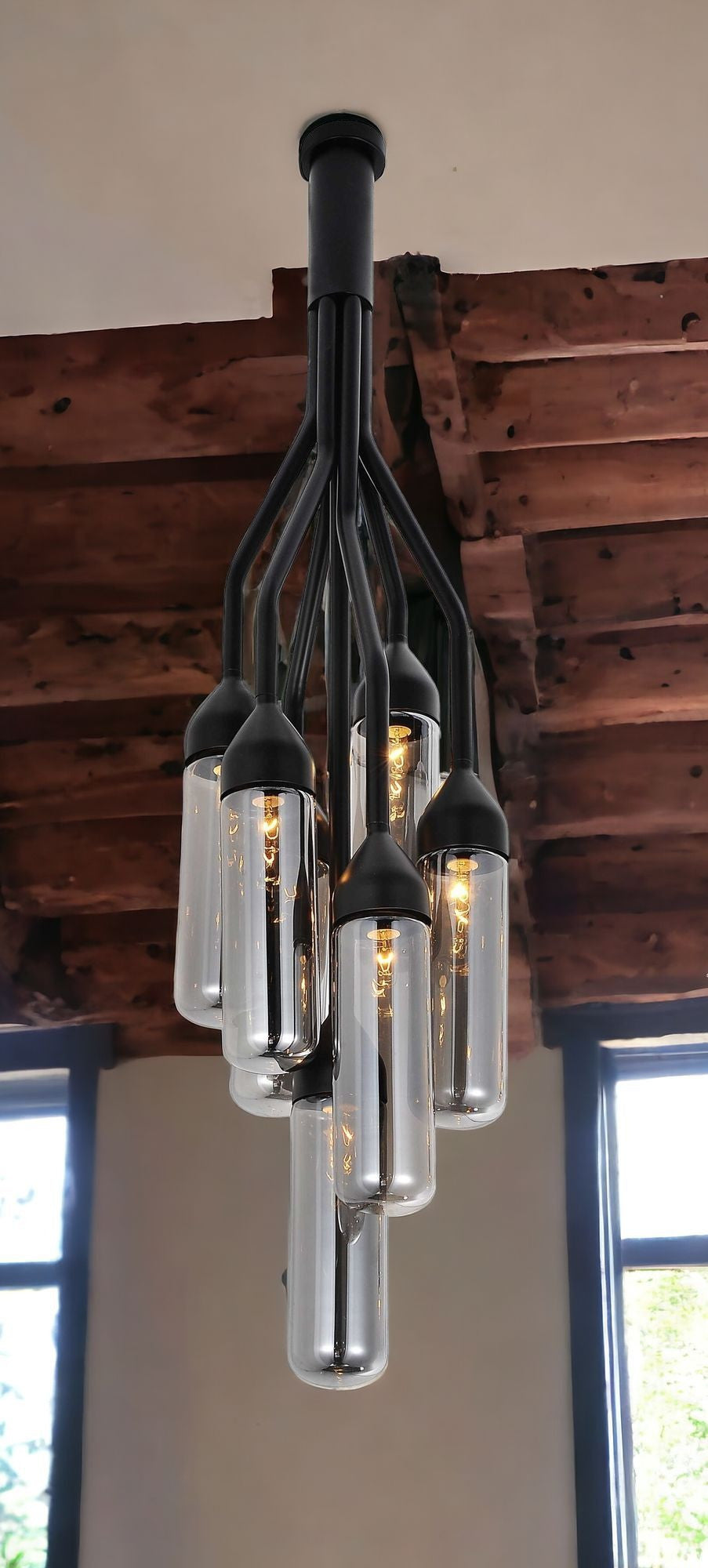 Shaded Empire Six Light Metal and Glass Flush Ceiling Light With Clear Shades-1