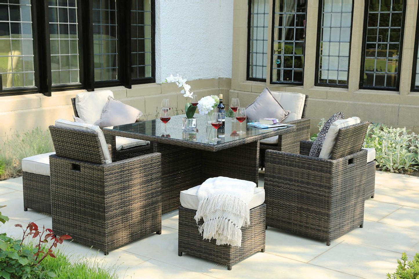 Nine Piece Clear and Gray Glass Dining Set-4
