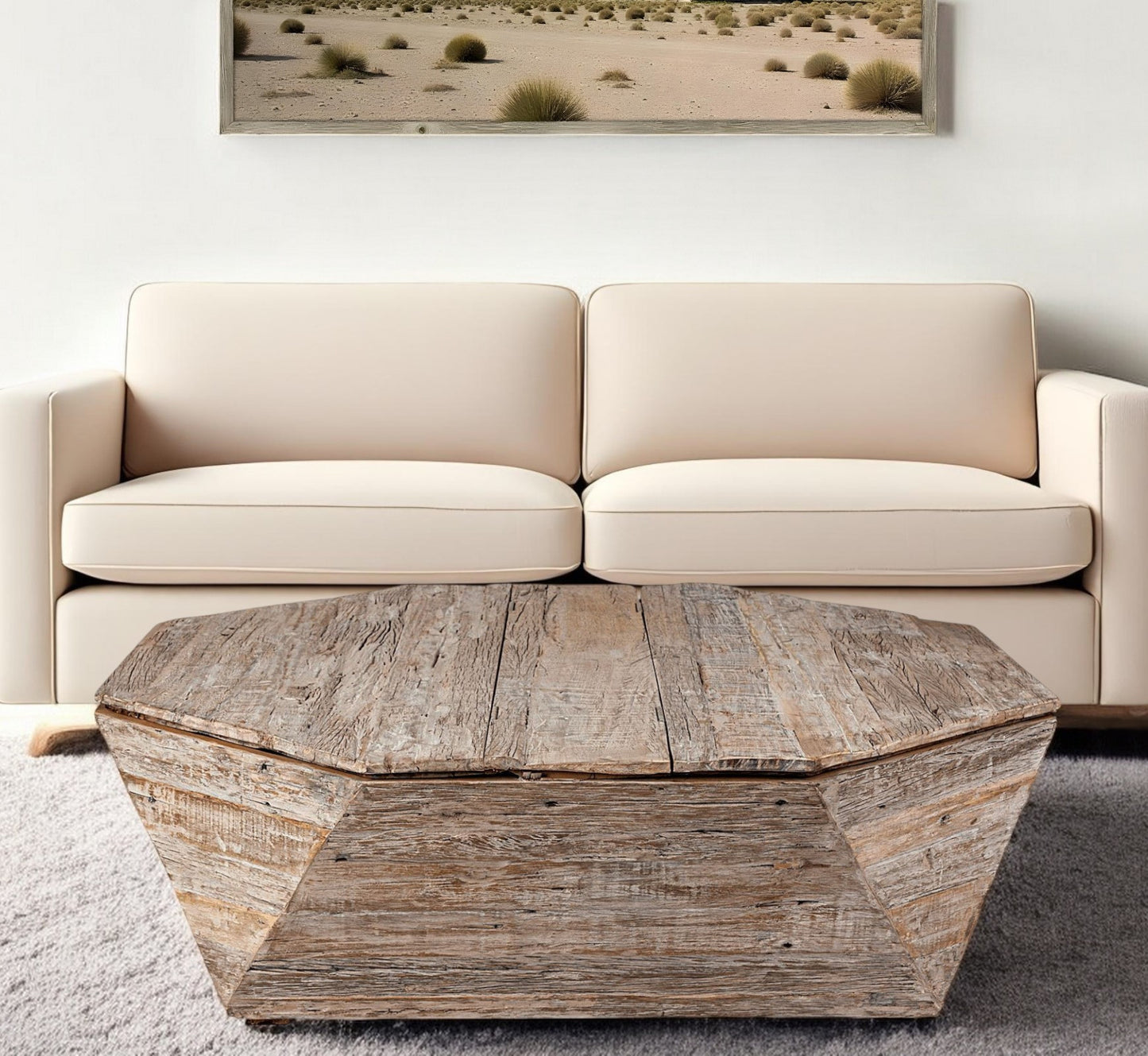 49" Natural Octagon Distressed Lift Top Coffee Table-0