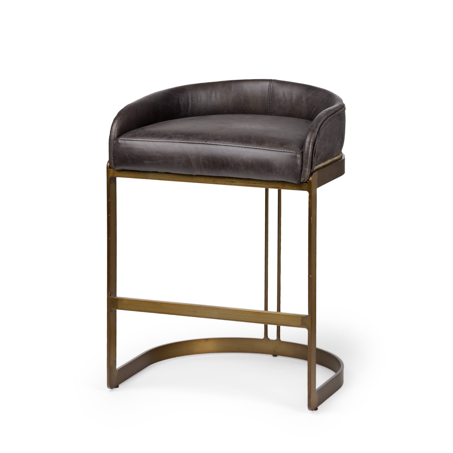 29" Black and Gold Leather and Metal Low Back Bar Height Bar Chair-1