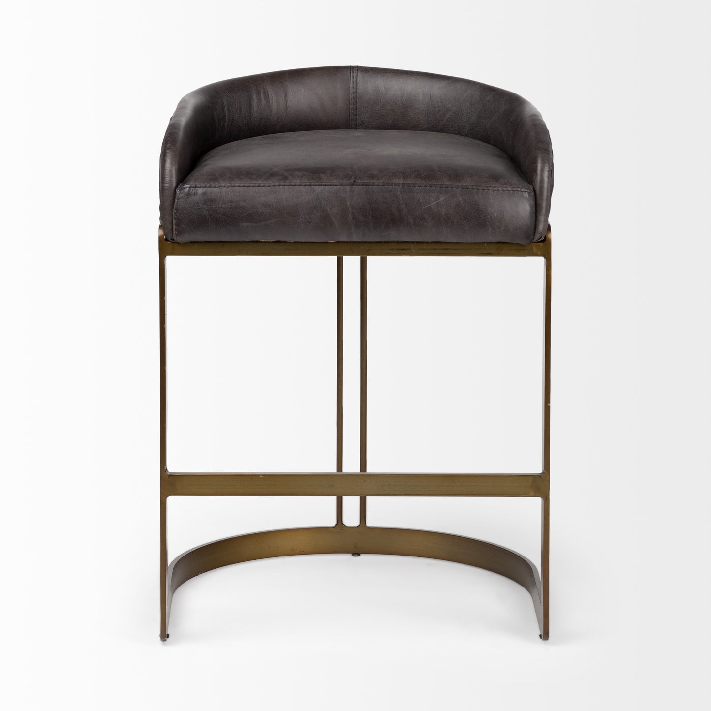 29" Black and Gold Leather and Metal Low Back Bar Height Bar Chair-2
