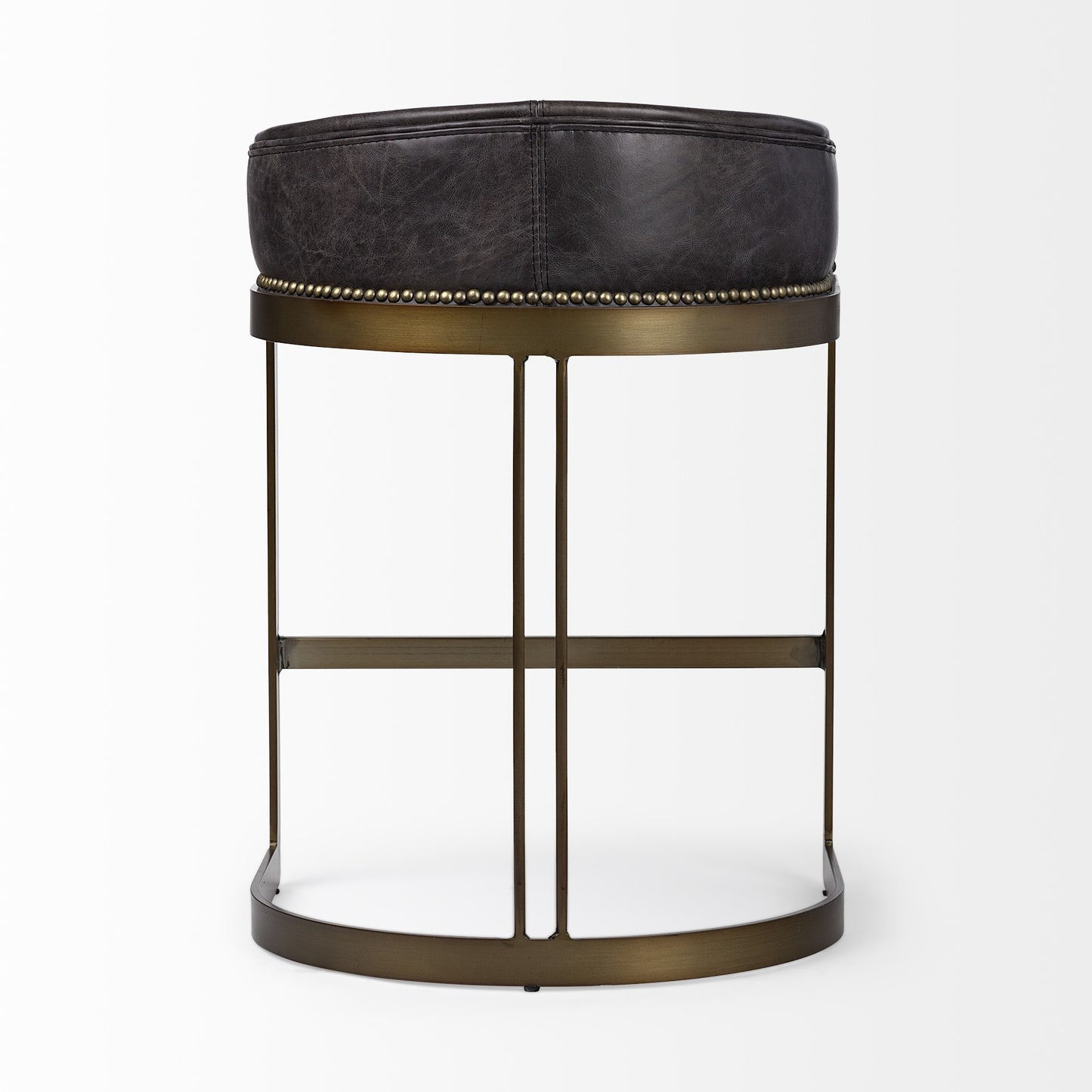29" Black and Gold Leather and Metal Low Back Bar Height Bar Chair-4