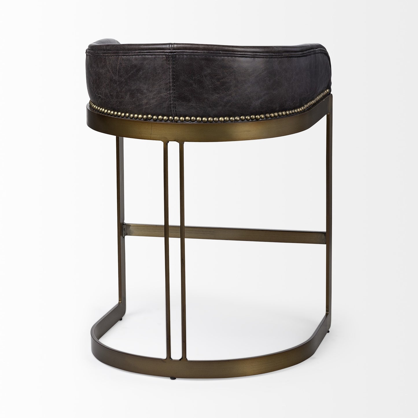 29" Black and Gold Leather and Metal Low Back Bar Height Bar Chair-5