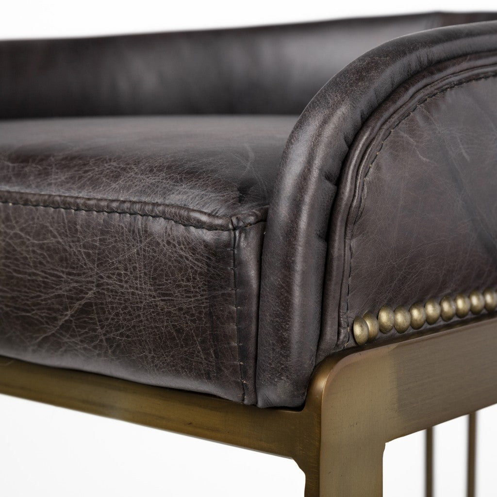 29" Black and Gold Leather and Metal Low Back Bar Height Bar Chair-6