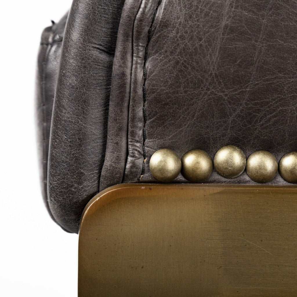 29" Black and Gold Leather and Metal Low Back Bar Height Bar Chair-7