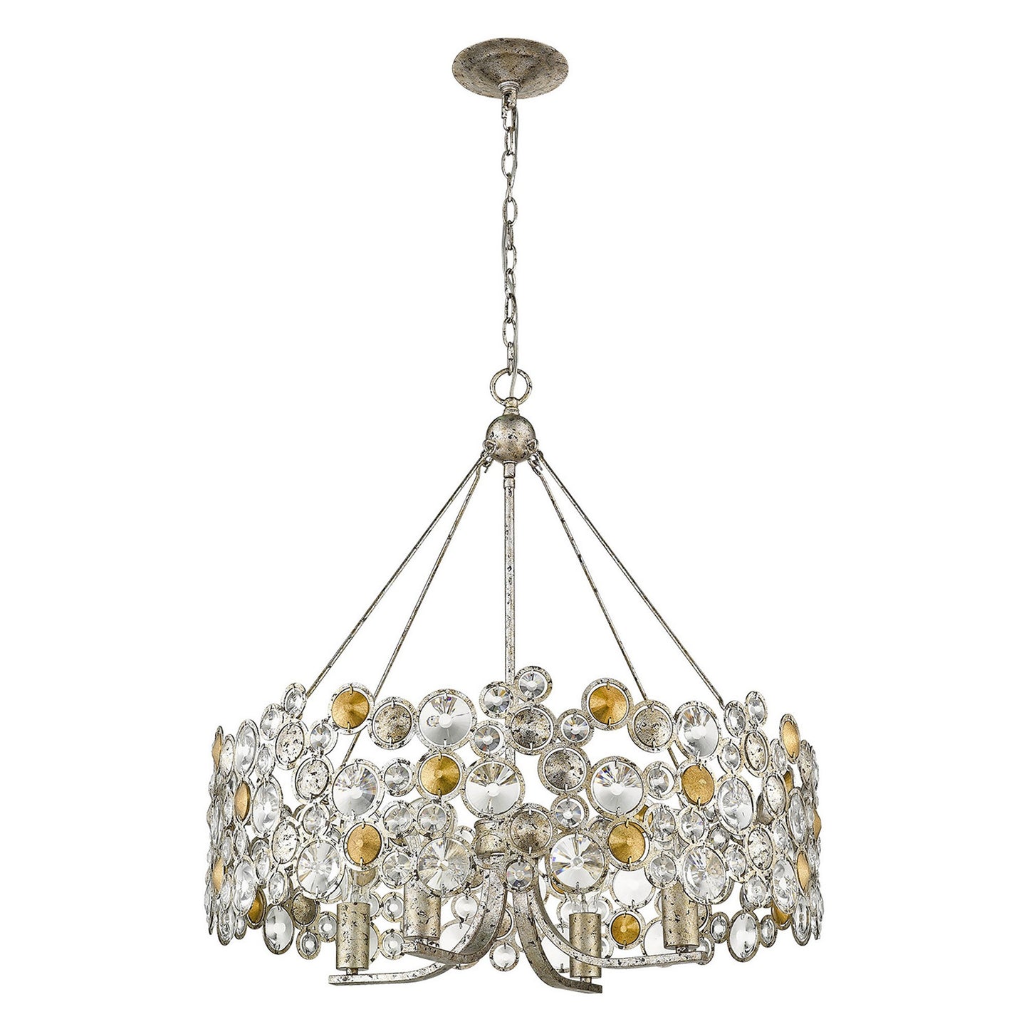 Silver Shaded Four Light Metal and Crystals Dimmable Chandelier With Silver Shades-1
