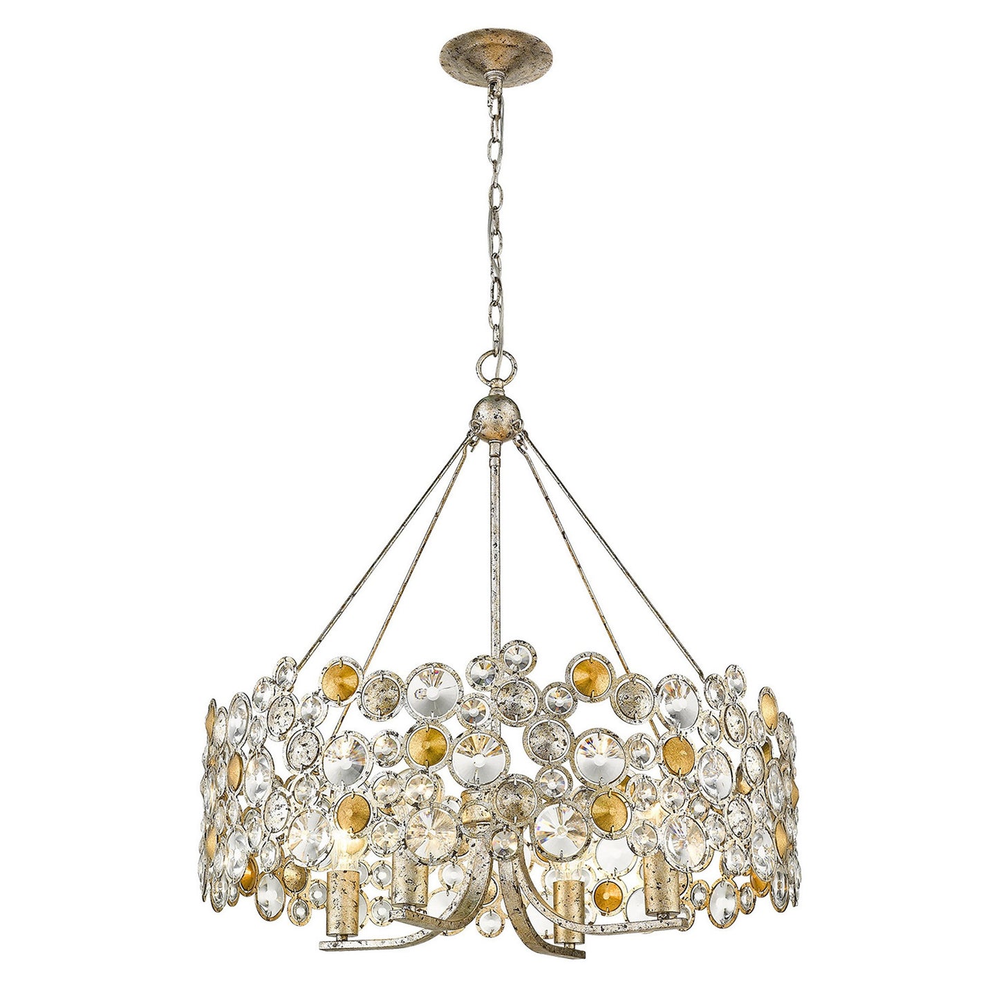 Silver Shaded Four Light Metal and Crystals Dimmable Chandelier With Silver Shades-2