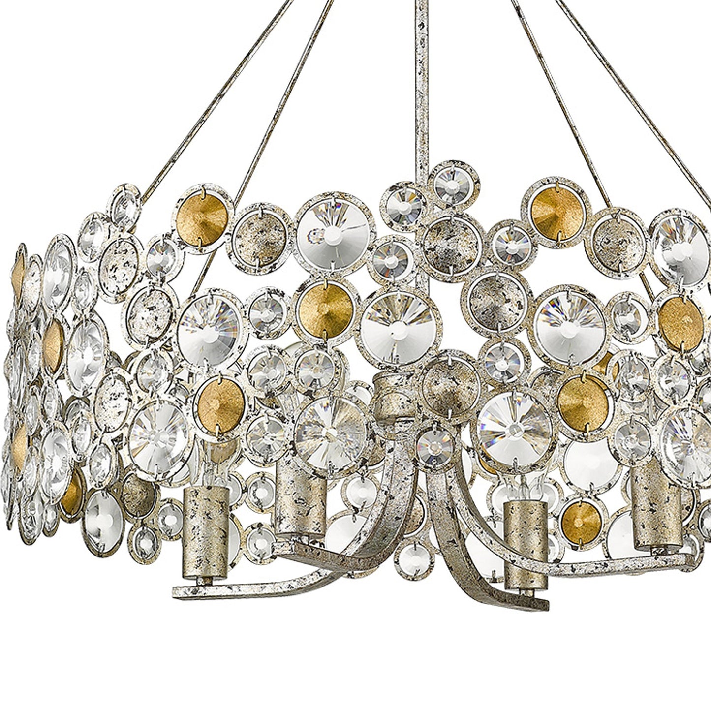 Silver Shaded Four Light Metal and Crystals Dimmable Chandelier With Silver Shades-3