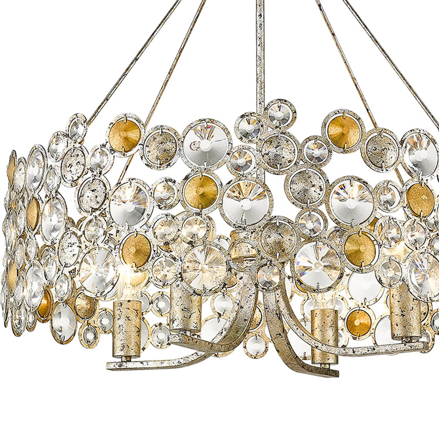 Silver Shaded Four Light Metal and Crystals Dimmable Chandelier With Silver Shades-4