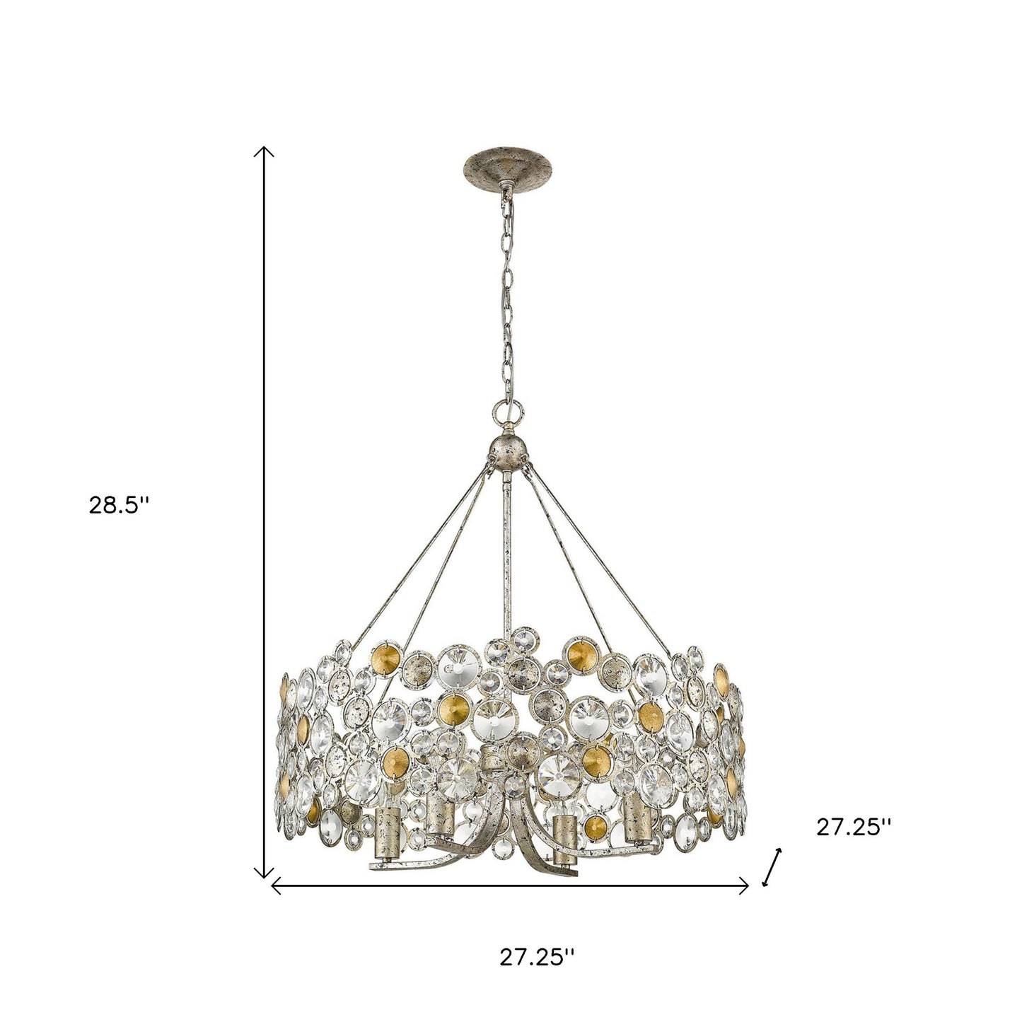 Silver Shaded Four Light Metal and Crystals Dimmable Chandelier With Silver Shades-5
