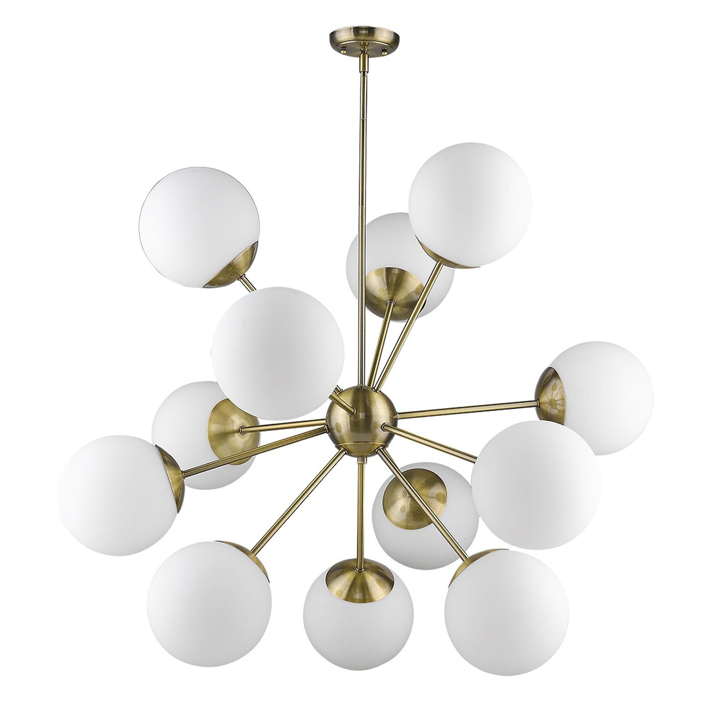 Brass Sputnik Twelve Light Frosted Metal Dimmable Chandelier With White Shades-1